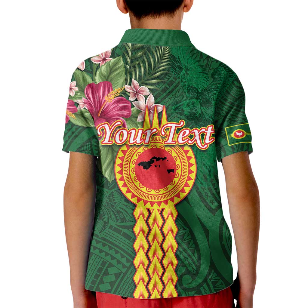 Manuʻa Islands Kid Polo Shirt Polynesian Style with Rooster Tattoo and Tropical Plants