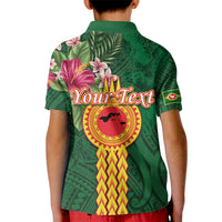 Manuʻa Islands Kid Polo Shirt Polynesian Style with Rooster Tattoo and Tropical Plants