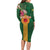 Manuʻa Islands Long Sleeve Bodycon Dress Polynesian Style with Rooster Tattoo and Tropical Plants