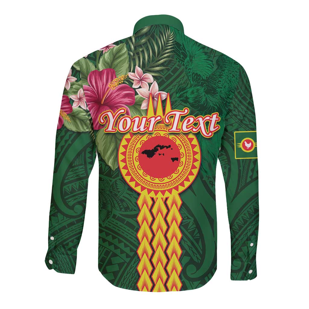 Personalised Manuʻa Islands Long Sleeve Button Shirt Polynesian Style with Rooster Tattoo and Tropical Plants LT03 - Polynesian Pride