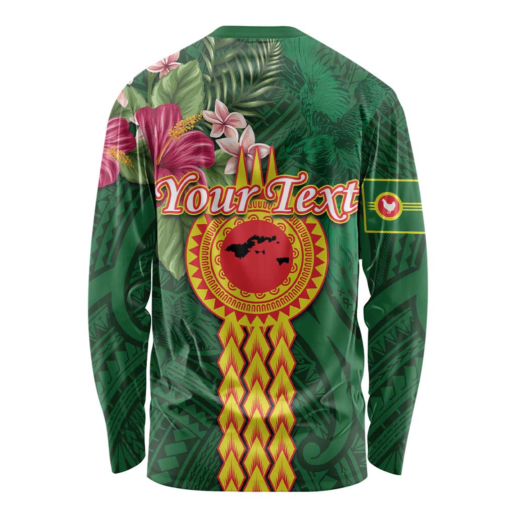 Personalised Manuʻa Islands Long Sleeve Shirt Polynesian Style with Rooster Tattoo and Tropical Plants LT03 - Polynesian Pride