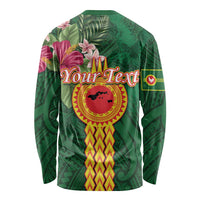 Personalised Manuʻa Islands Long Sleeve Shirt Polynesian Style with Rooster Tattoo and Tropical Plants LT03 - Polynesian Pride