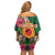 Manuʻa Islands Off Shoulder Short Dress Polynesian Style with Rooster Tattoo and Tropical Plants