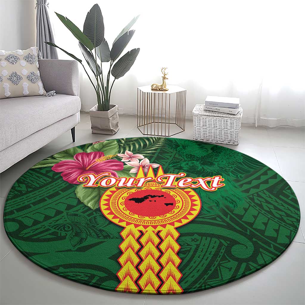 Manuʻa Islands Round Carpet Polynesian Style with Rooster Tattoo and Tropical Plants