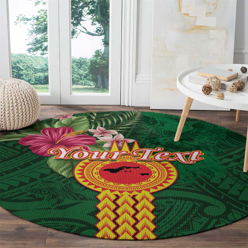 Manuʻa Islands Round Carpet Polynesian Style with Rooster Tattoo and Tropical Plants