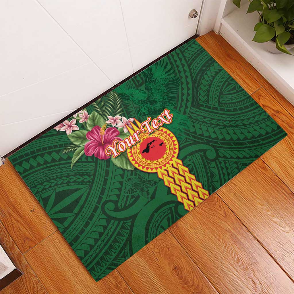 Personalised Manuʻa Islands Rubber Doormat Polynesian Style with Rooster Tattoo and Tropical Plants LT03 - Polynesian Pride