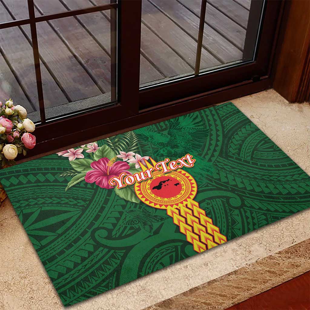 Personalised Manuʻa Islands Rubber Doormat Polynesian Style with Rooster Tattoo and Tropical Plants LT03 - Polynesian Pride