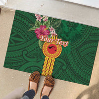 Personalised Manuʻa Islands Rubber Doormat Polynesian Style with Rooster Tattoo and Tropical Plants LT03 - Polynesian Pride