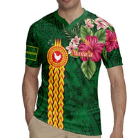 Manuʻa Islands Rugby Jersey Polynesian Style with Rooster Tattoo and Tropical Plants