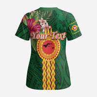 Manuʻa Islands Scrub Top Polynesian Style with Rooster Tattoo and Tropical Plants LT03 - Polynesian Pride