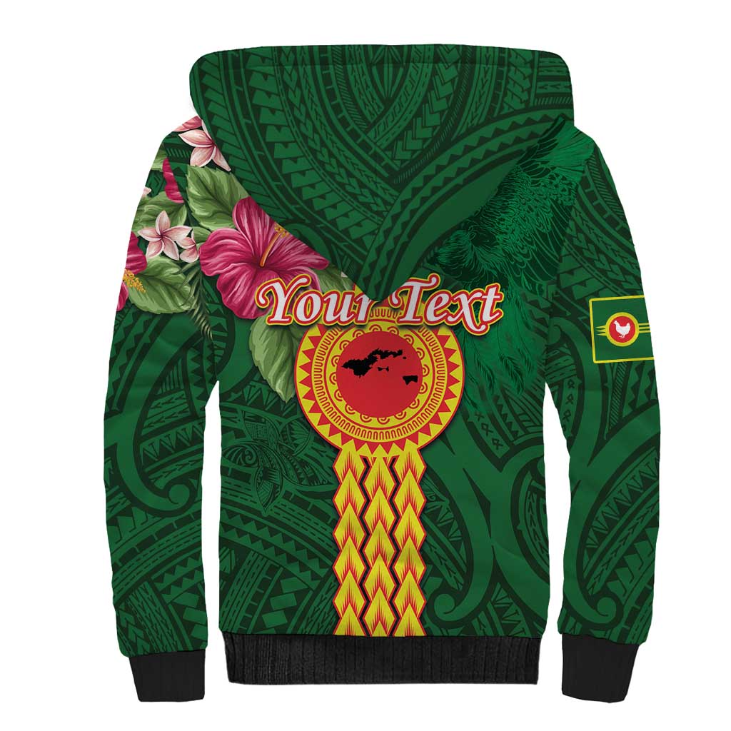Personalised Manuʻa Islands Sherpa Hoodie Polynesian Style with Rooster Tattoo and Tropical Plants LT03 - Polynesian Pride