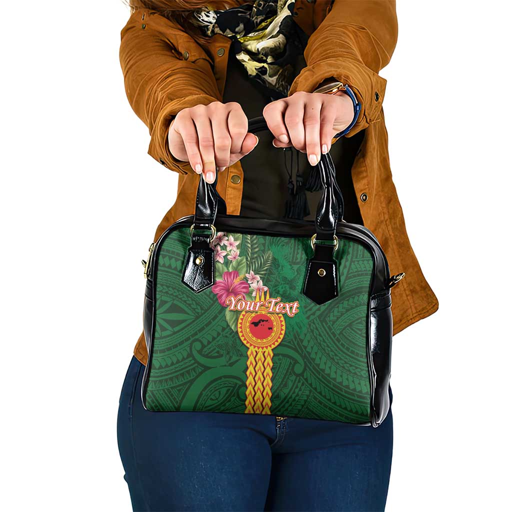 Manuʻa Islands Shoulder Handbag Polynesian Style with Rooster Tattoo and Tropical Plants