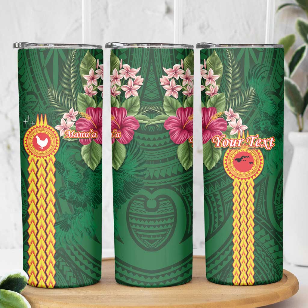 Manu'a Skinny Tumbler Polynesian Style with Rooster Tattoo and Tropical Plants