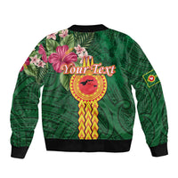 Manuʻa Islands Sleeve Zip Bomber Jacket Polynesian Style with Rooster Tattoo and Tropical Plants