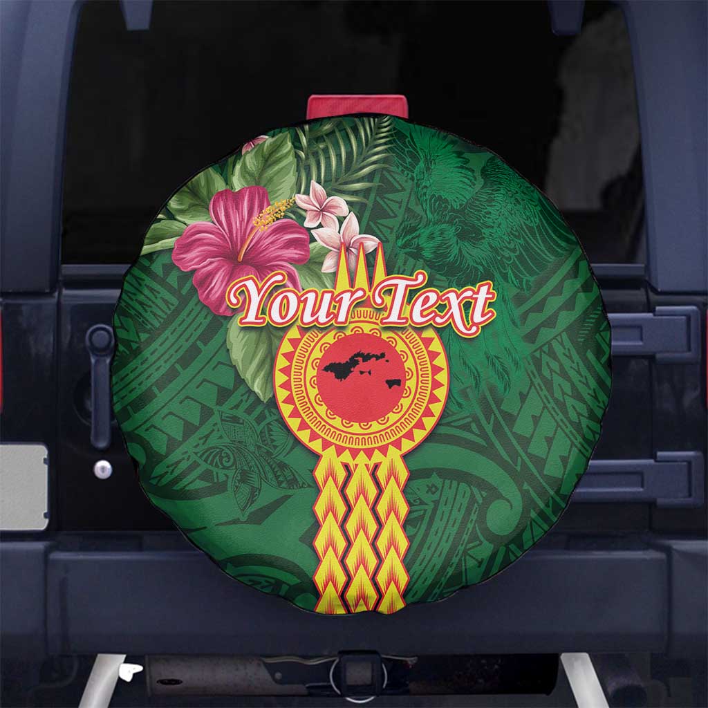 Manuʻa Islands Spare Tire Cover Polynesian Style with Rooster Tattoo and Tropical Plants