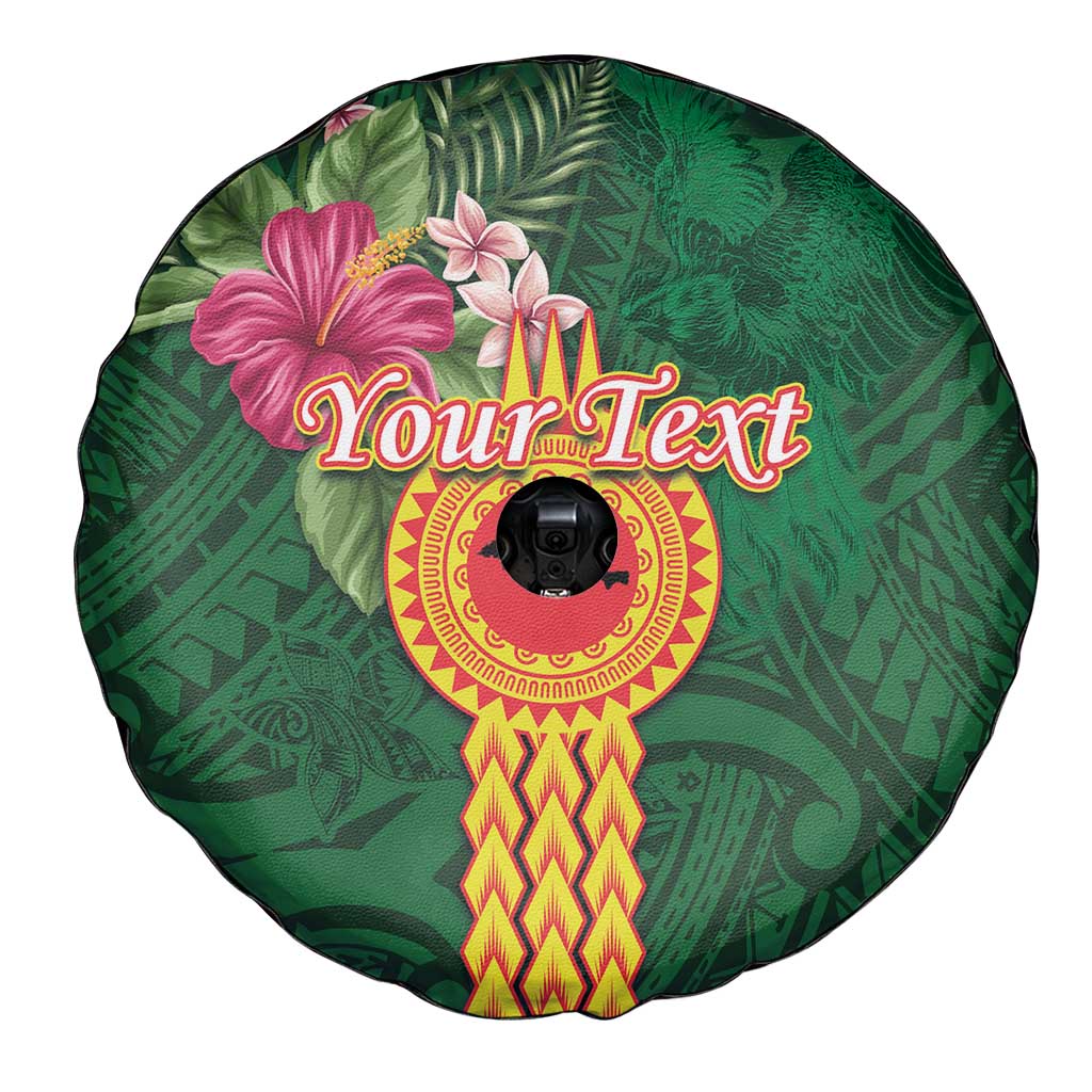 Manuʻa Islands Spare Tire Cover Polynesian Style with Rooster Tattoo and Tropical Plants