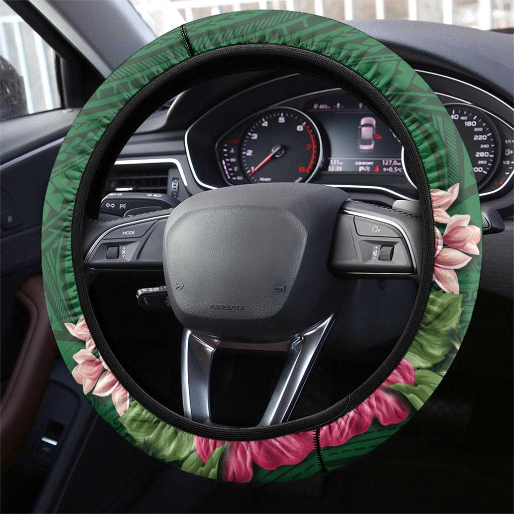 Manuʻa Islands Steering Wheel Cover Polynesian Style with Rooster Tattoo and Tropical Plants LT03 - Polynesian Pride