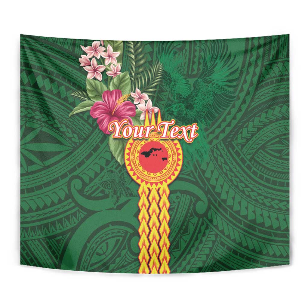 Manuʻa Islands Tapestry Polynesian Style with Rooster Tattoo and Tropical Plants