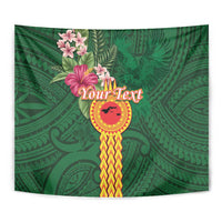 Manuʻa Islands Tapestry Polynesian Style with Rooster Tattoo and Tropical Plants