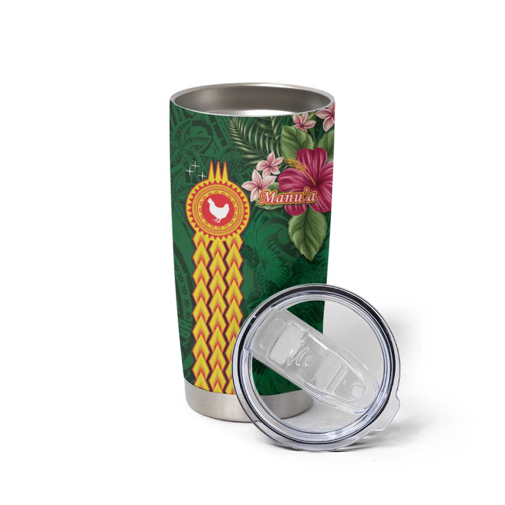 Personalised Manuʻa Tumbler Cup Polynesian Style with Rooster Tattoo and Tropical Plants LT03 - Polynesian Pride
