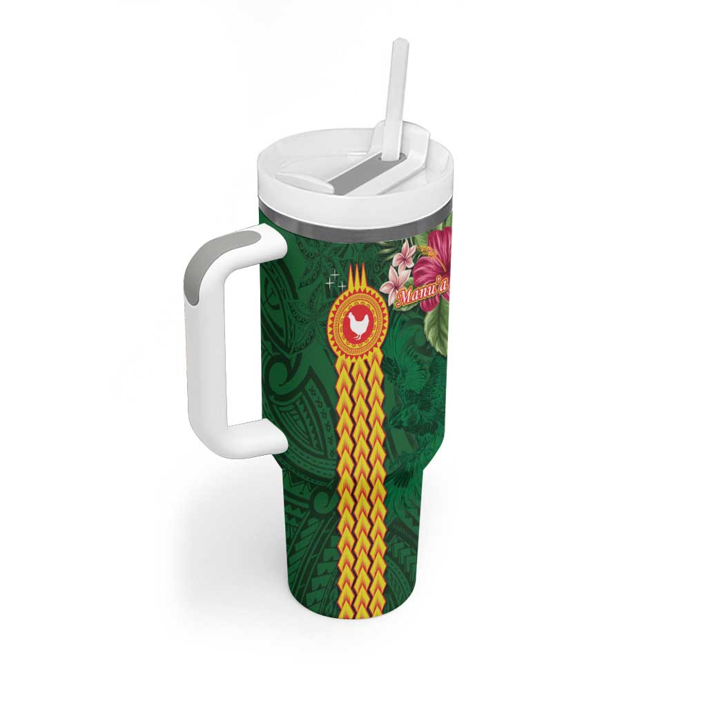 Personalised Manuʻa Tumbler With Handle Polynesian Style with Rooster Tattoo and Tropical Plants LT03 - Polynesian Pride