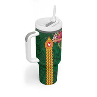 Personalised Manuʻa Tumbler With Handle Polynesian Style with Rooster Tattoo and Tropical Plants LT03 - Polynesian Pride