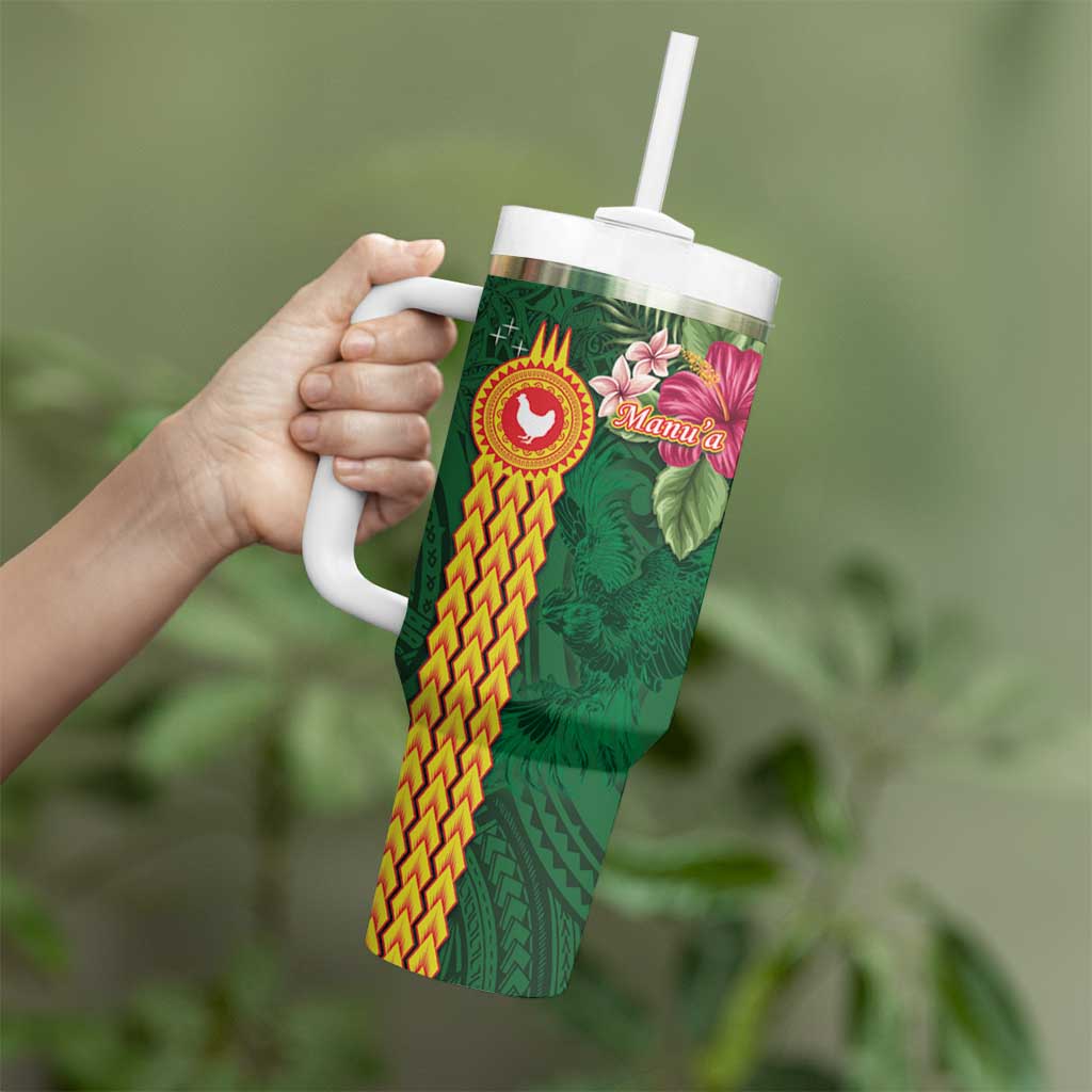 Personalised Manuʻa Tumbler With Handle Polynesian Style with Rooster Tattoo and Tropical Plants LT03 - Polynesian Pride