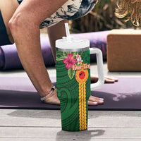 Personalised Manuʻa Tumbler With Handle Polynesian Style with Rooster Tattoo and Tropical Plants LT03 - Polynesian Pride