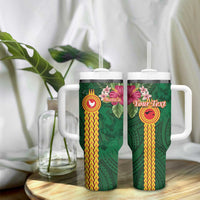 Personalised Manuʻa Tumbler With Handle Polynesian Style with Rooster Tattoo and Tropical Plants LT03 - Polynesian Pride