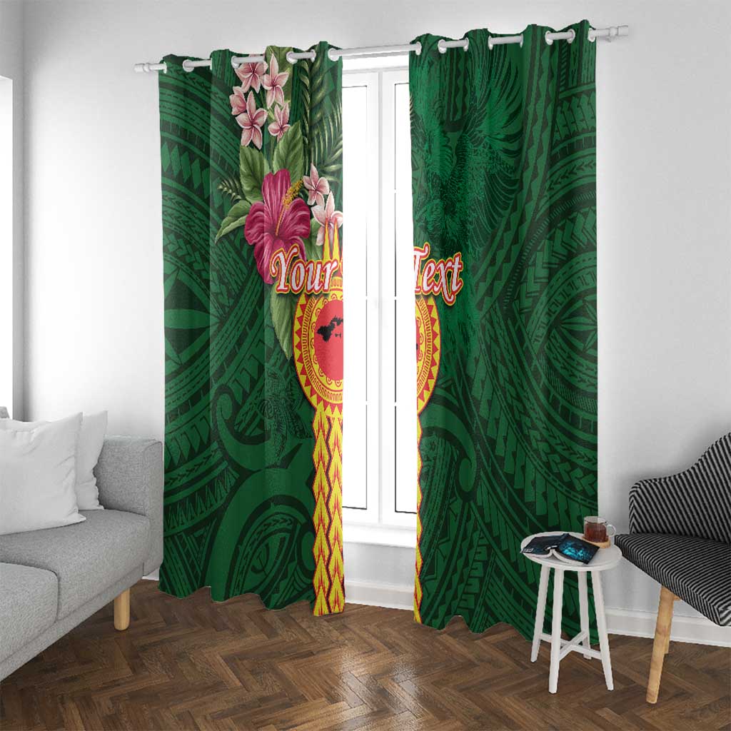 Personalised Manuʻa Islands Window Curtain Polynesian Style with Rooster Tattoo and Tropical Plants LT03 With Grommets Green - Polynesian Pride