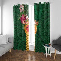 Personalised Manuʻa Islands Window Curtain Polynesian Style with Rooster Tattoo and Tropical Plants LT03 With Grommets Green - Polynesian Pride