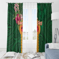 Personalised Manuʻa Islands Window Curtain Polynesian Style with Rooster Tattoo and Tropical Plants LT03 - Polynesian Pride