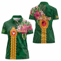 Manuʻa Islands Women Polo Shirt Polynesian Style with Rooster Tattoo and Tropical Plants