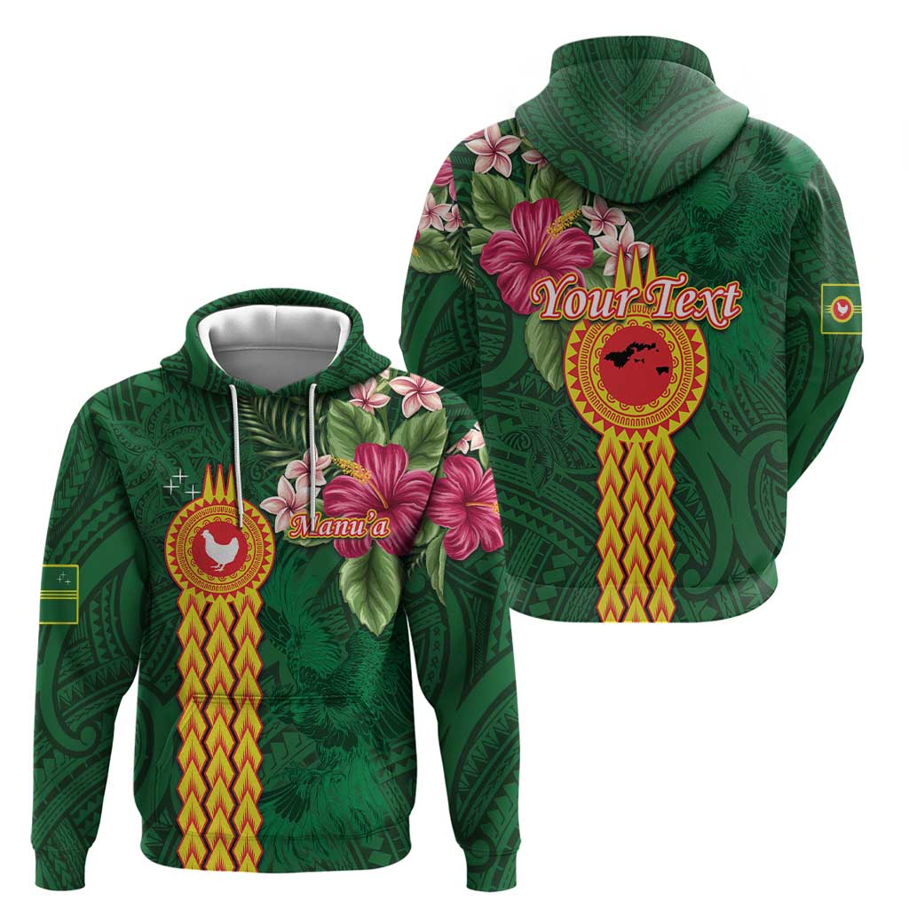 Manuʻa Islands Zip Hoodie Polynesian Style with Rooster Tattoo and Tropical Plants