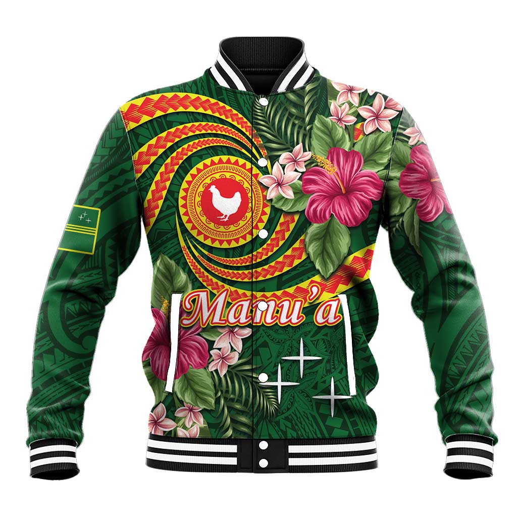 Manuʻa Islands Baseball Jacket Polynesian Art Tattoo Style and Tropical Plants