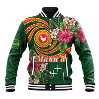 Manuʻa Islands Baseball Jacket Polynesian Art Tattoo Style and Tropical Plants
