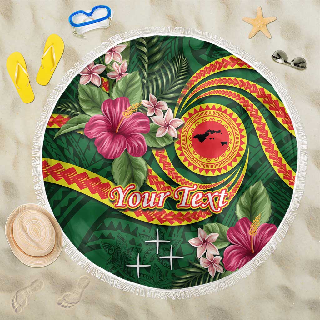 Personalised Manuʻa Islands Beach Blanket Polynesian Art Tattoo Style and Tropical Plants LT03 One Size 150cm Green - Polynesian Pride