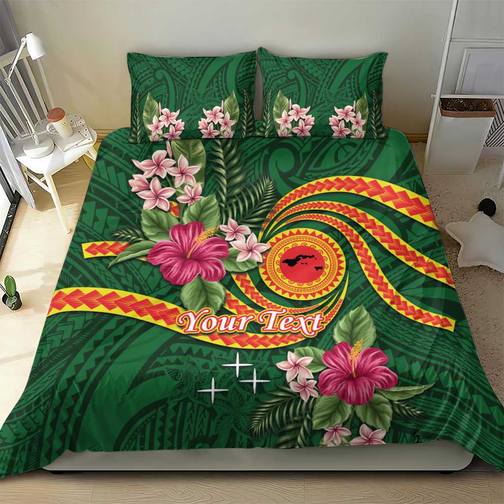 Manuʻa Islands Bedding Set Polynesian Art Tattoo Style and Tropical Plants