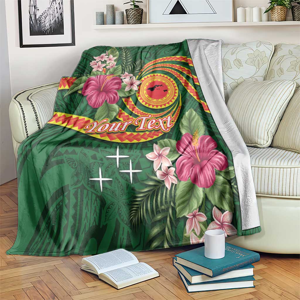 Personalised Manuʻa Islands Blanket Polynesian Art Tattoo Style and Tropical Plants LT03 Green - Polynesian Pride