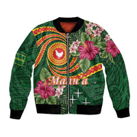Manuʻa Islands Bomber Jacket Polynesian Art Tattoo Style and Tropical Plants
