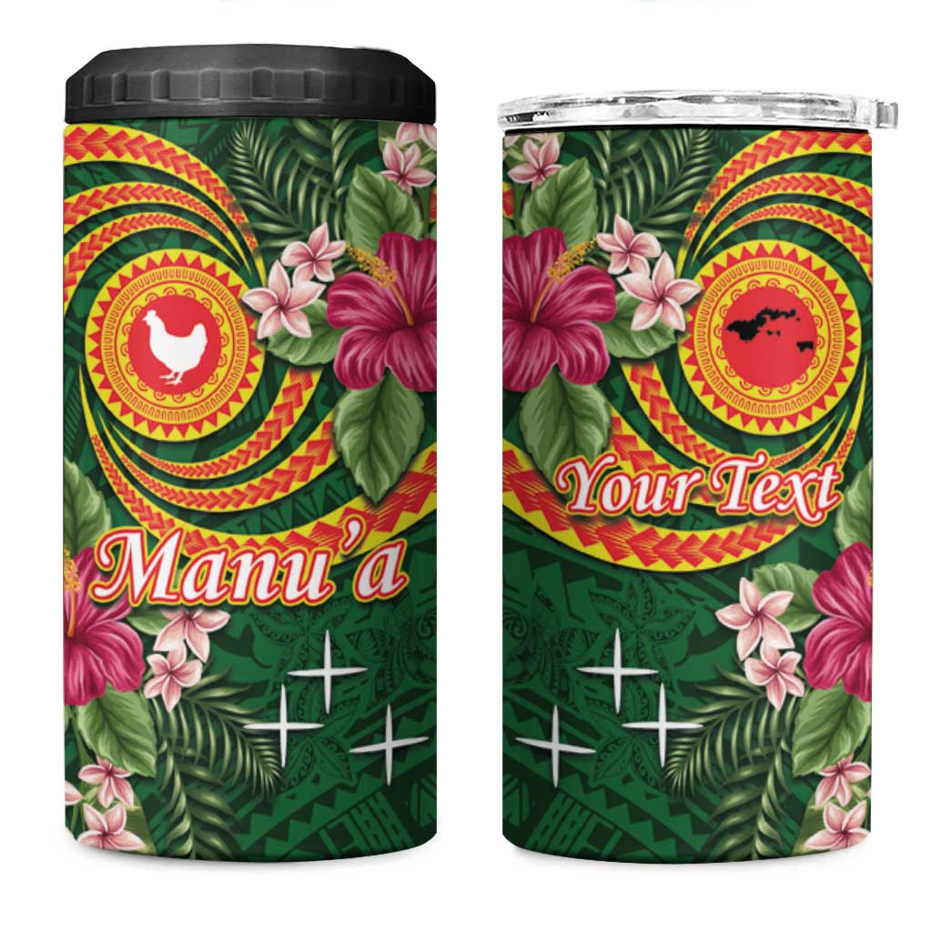 Personalised Manuʻa 4 in 1 Can Cooler Tumbler Polynesian Art Tattoo Style and Tropical Plants LT03 One Size: 16 oz Green - Polynesian Pride