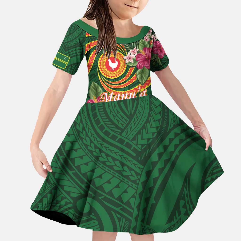 Manuʻa Islands Family Matching Long Sleeve Bodycon Dress and Hawaiian Shirt Polynesian Art Tattoo Style and Tropical Plants