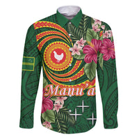 Manuʻa Islands Family Matching Long Sleeve Bodycon Dress and Hawaiian Shirt Polynesian Art Tattoo Style and Tropical Plants