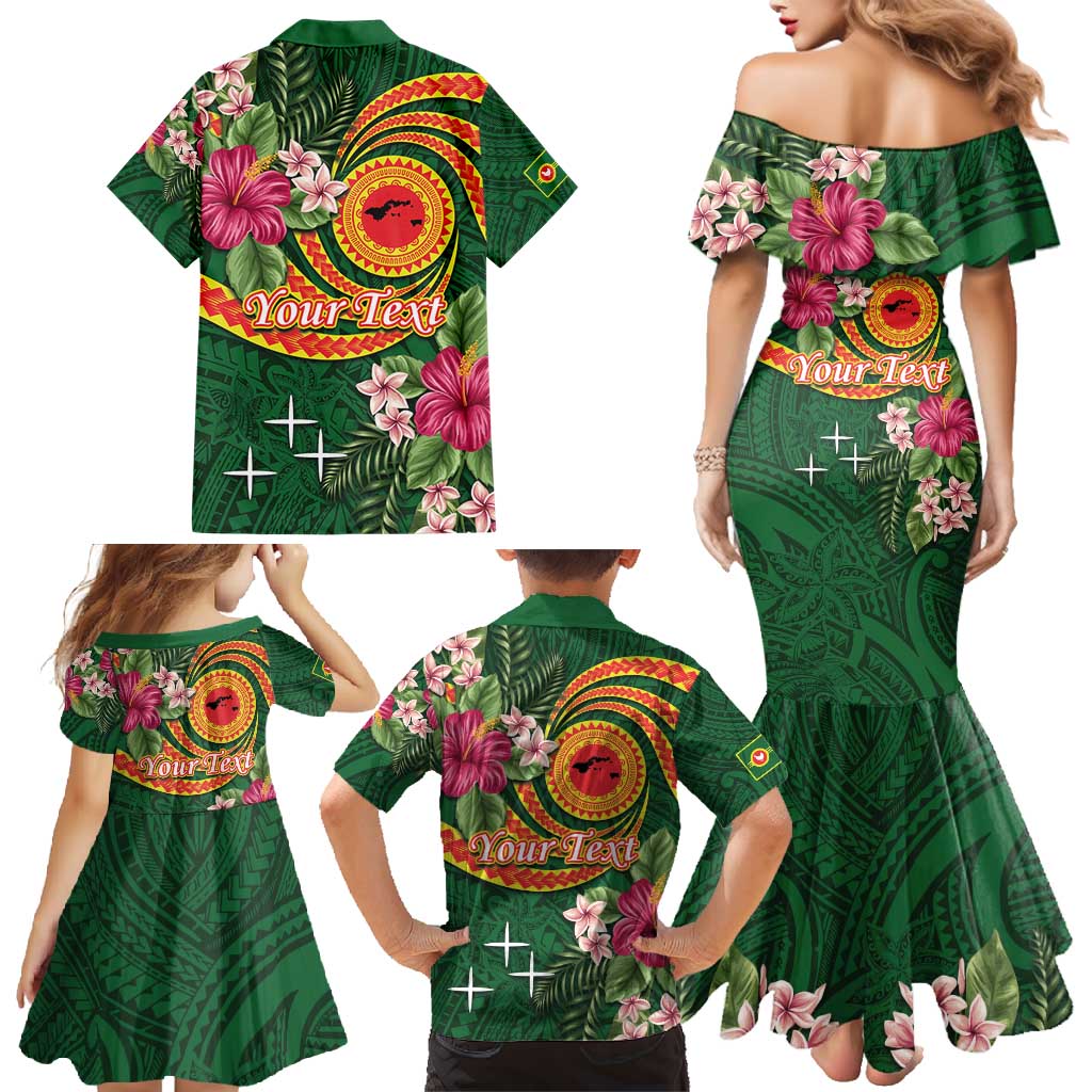 Manuʻa Islands Family Matching Mermaid Dress and Hawaiian Shirt Polynesian Art Tattoo Style and Tropical Plants