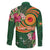 Manuʻa Islands Family Matching Off Shoulder Maxi Dress and Hawaiian Shirt Polynesian Art Tattoo Style and Tropical Plants