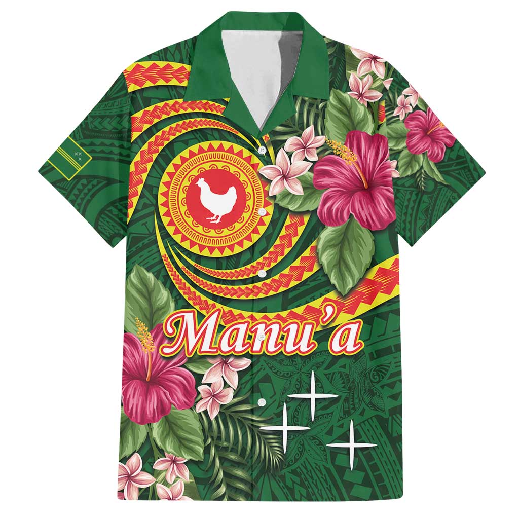 Manuʻa Islands Family Matching Off Shoulder Short Dress and Hawaiian Shirt Polynesian Art Tattoo Style and Tropical Plants