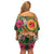 Manuʻa Islands Family Matching Off Shoulder Short Dress and Hawaiian Shirt Polynesian Art Tattoo Style and Tropical Plants