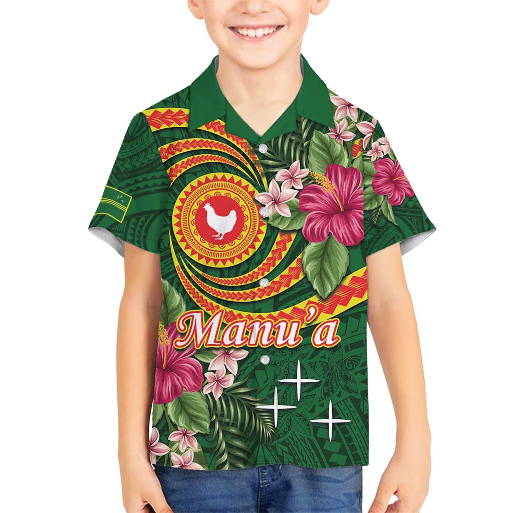 Manuʻa Islands Family Matching Off Shoulder Short Dress and Hawaiian Shirt Polynesian Art Tattoo Style and Tropical Plants