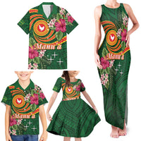 Manuʻa Islands Family Matching Tank Maxi Dress and Hawaiian Shirt Polynesian Art Tattoo Style and Tropical Plants