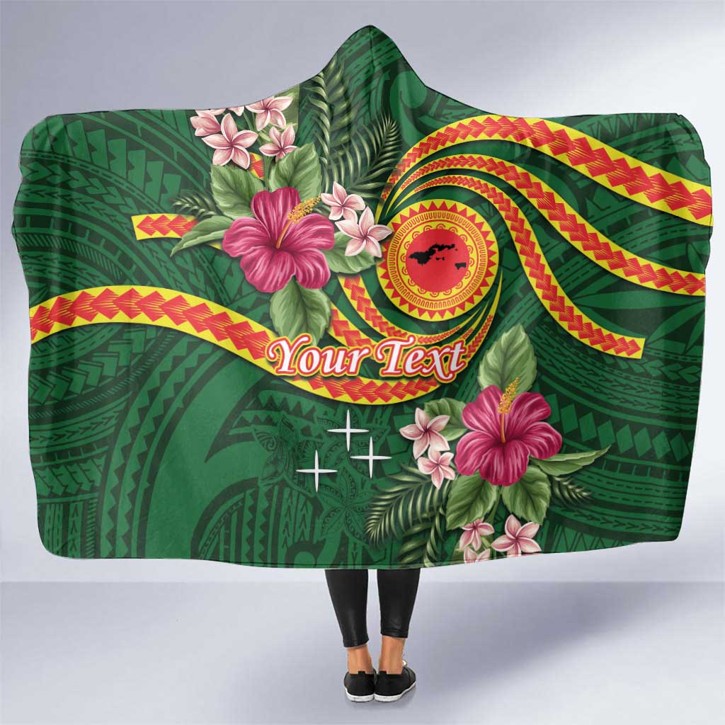 Personalised Manuʻa Islands Hooded Blanket Polynesian Art Tattoo Style and Tropical Plants LT03 One Size Green - Polynesian Pride